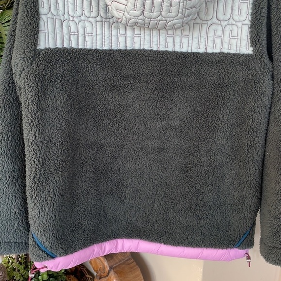 Brand New UGG Iggy Sherpa Half Zip Pullover Fleece Hooded Jacket Green Maroon - Picture 13 of 14